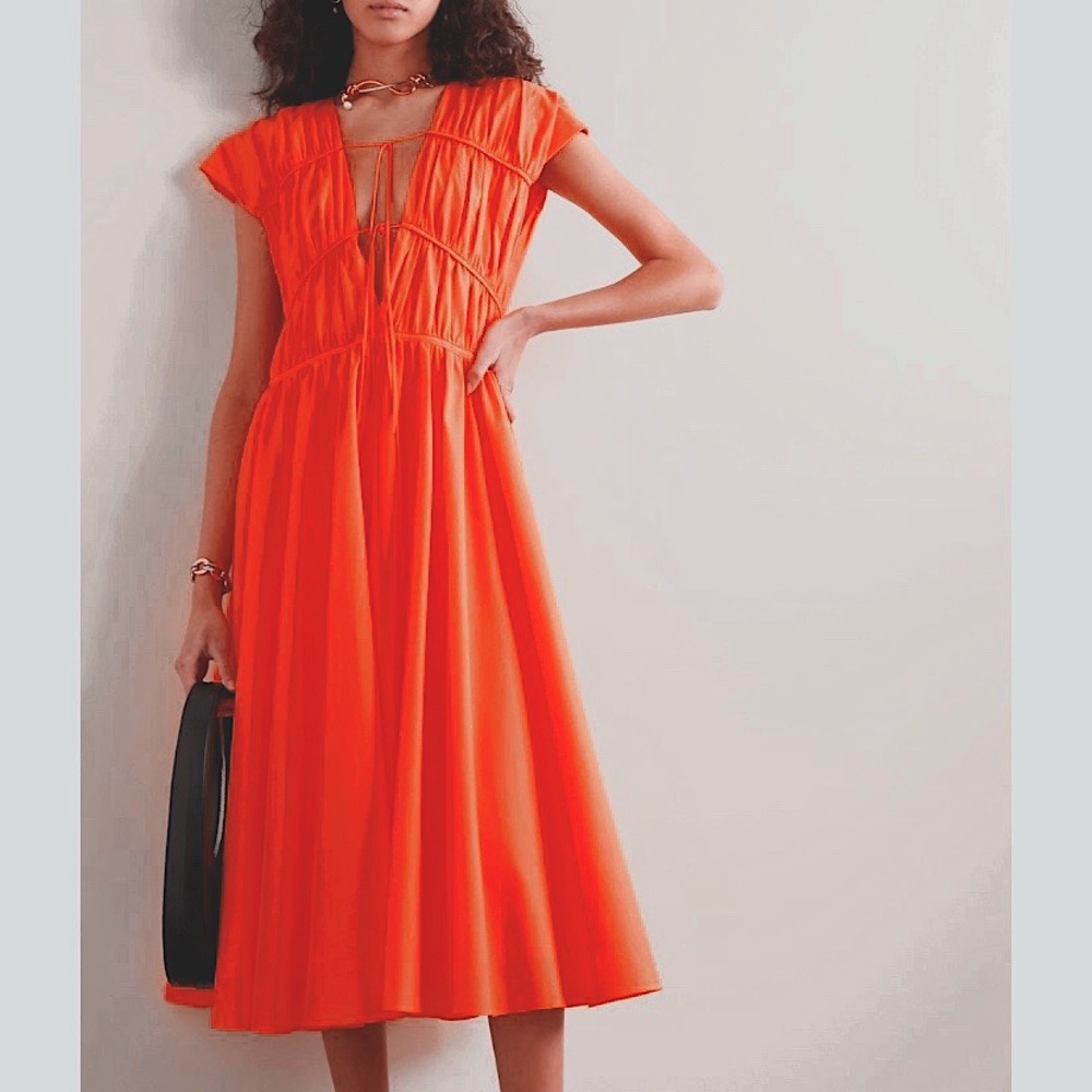 Cotton tie front maxi dress in coral size 8 M